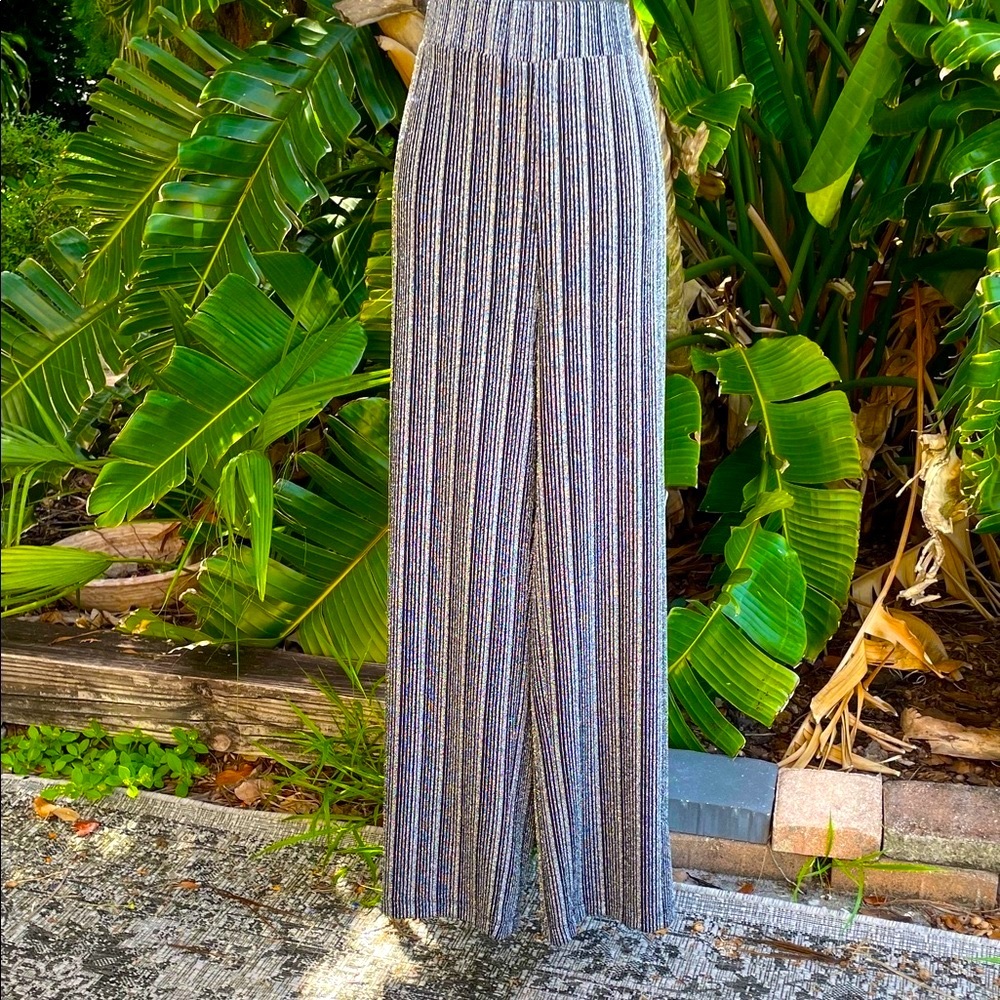Silver stripe wide leg knit pants
